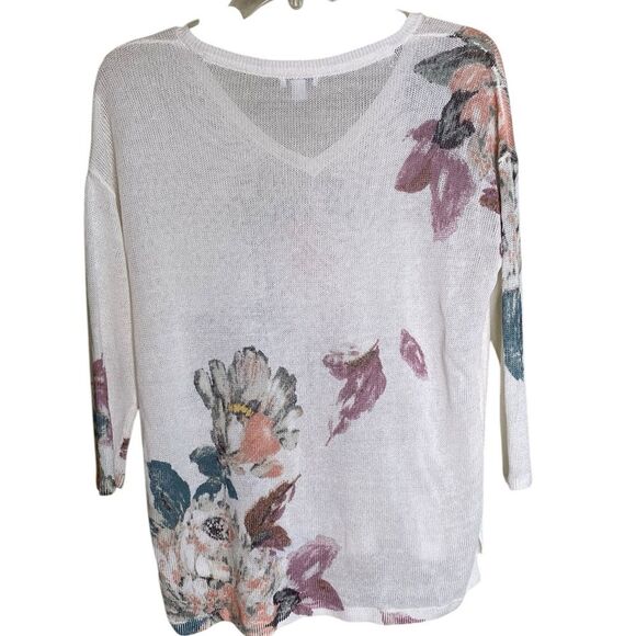 J. Jill Linen Blend Semi Sheer Knit Tunic Relaxed Fit Costal Beach Floral - Picture 7 of 12